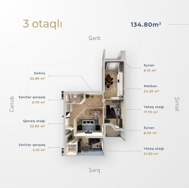 Satılır 3 otaqlı yeni tikili, 135 m², Nəriman Nərimanov m.-3