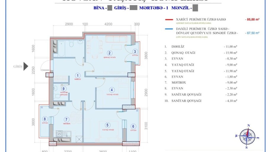 Satılır 3 otaqlı yeni tikili, 67.5 m², Hövsan-5