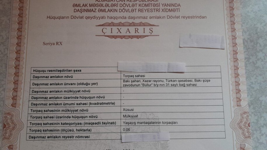 6 sot torpaq satılır, Türkan-7