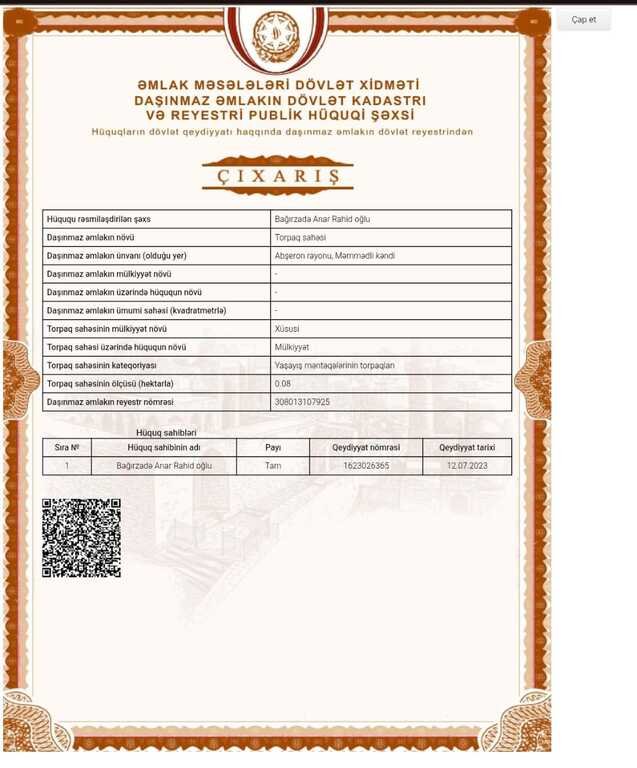 8 sot torpaq satılır, Kürdəxanı-2