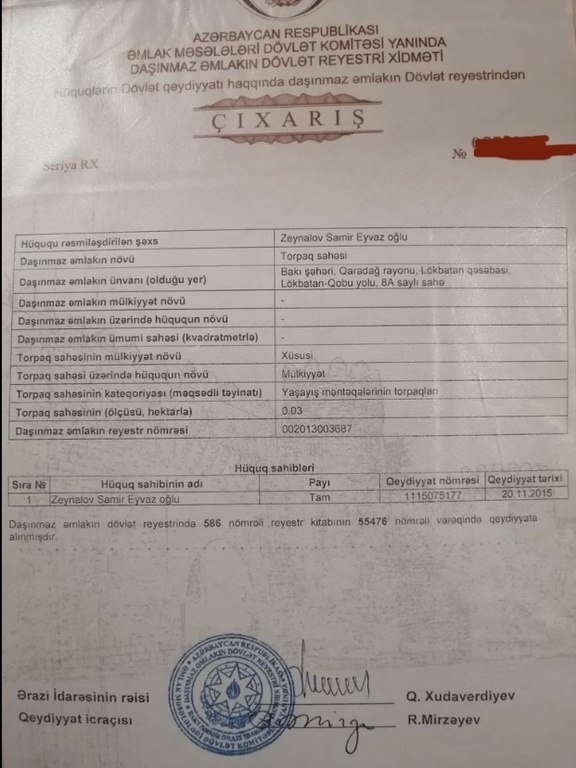 5 sot torpaq satılır, Lökbatan-4