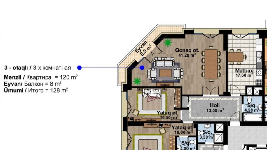 Satılır 3 otaqlı yeni tikili, 128 m², Xətai-2