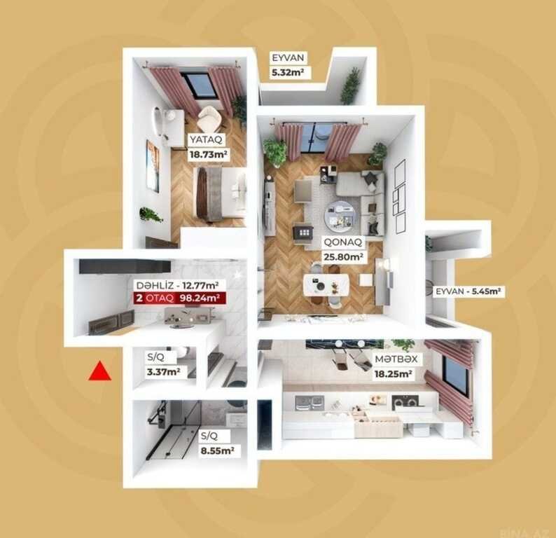 Satılır 2 otaqlı yeni tikili, 98.3 m², Suraxanı-3