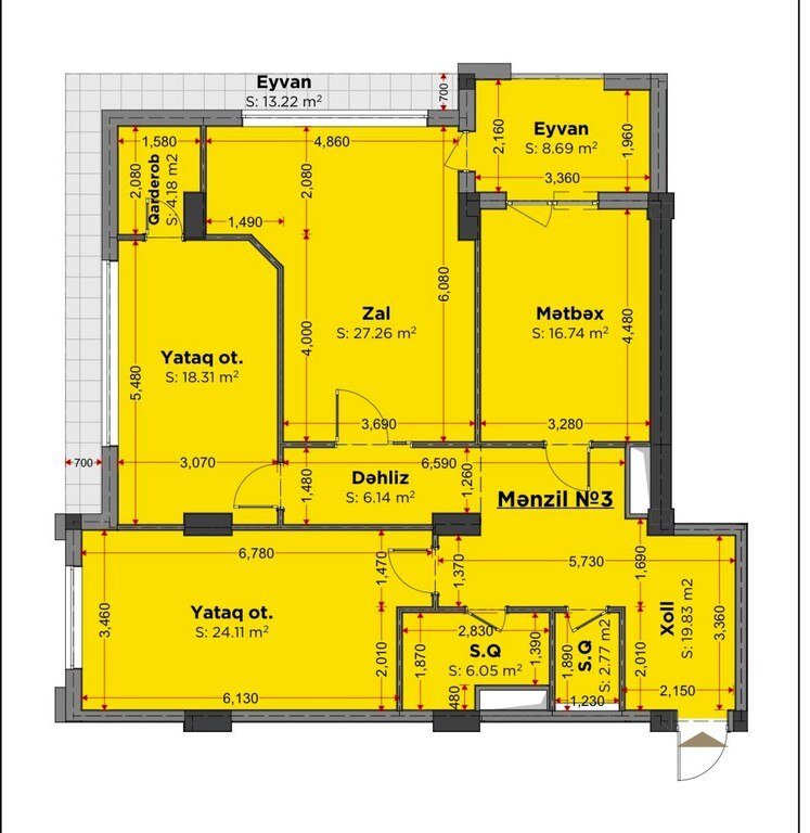 Satılır 3 otaqlı yeni tikili, 150 m², Elmlər Akademiyası m.-3
