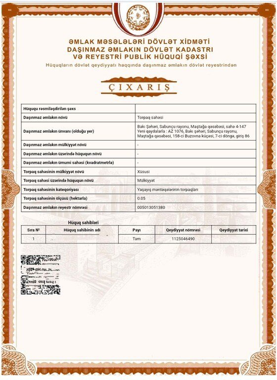 5 sot torpaq satılır, Binə-4