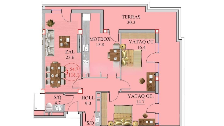 Satılır 3 otaqlı yeni tikili, 118 m², 8 noyabr-4